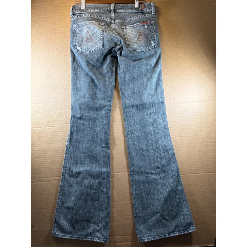 7 For All Mankind Jeans Womens 29 Gray A Pocket Flare Distressed Low Rise Denim